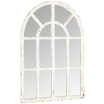 Vintage Farmhouse Arched Wooden Mirror in Whitewash Finish