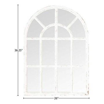 Vintage Farmhouse Arched Wooden Mirror in Whitewash Finish