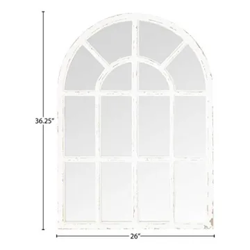 Vintage Farmhouse Arched Wooden Mirror in Whitewash Finish