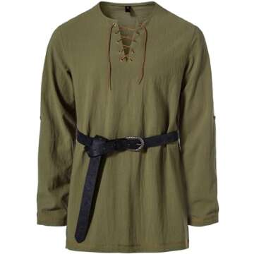 JEMITOP Men's Renaissance Costume Retro Lace Up Shirts for Pirate Viking Medieval Vampire Halloween ...