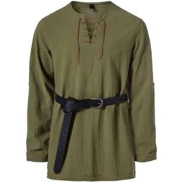 JEMITOP Men's Renaissance Costume Retro Lace Up Shirts for Pirate Viking Medieval Vampire Halloween ...