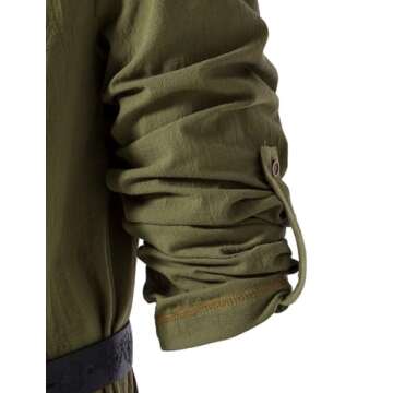 JEMITOP Men's Renaissance Costume Retro Lace Up Shirts for Pirate Viking Medieval Vampire Halloween Cosplay Without Belt Army Green M