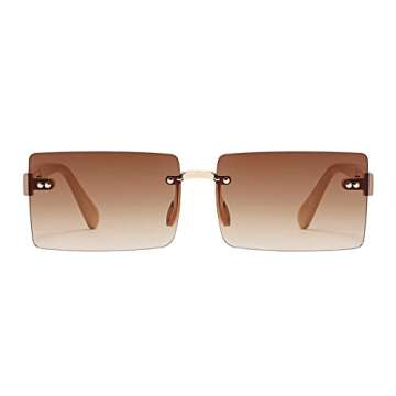 Przene Rimless Sunglasses for Women Men Vintage Rectangle Frameless UV Protection Sunies Beige Temple Gradient Brown Lens
