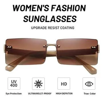 Przene Rimless Sunglasses for Women Men Vintage Rectangle Frameless UV Protection Sunies Beige Temple Gradient Brown Lens