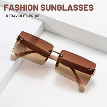 Przene Rimless Sunglasses for Women Men Vintage Rectangle Frameless UV Protection Sunies Beige Temple Gradient Brown Lens
