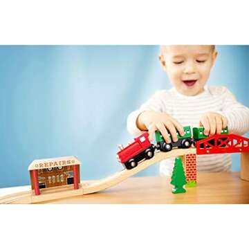 Wooden Train Track Mechanic & Station Service Building - Conductor Carl 2-in-1 Mechanic Service & Train Station for Customizing Wooden Train Track Sets