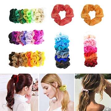 Homerove 60pcs Hair Scrunchies, Velvet Elastic Hair Bands, Scrunchy Colorful Hair Ties Hair Ropes for Women or Girls Hair Accessories ¨C 60 Assorted Colors Scrunchies