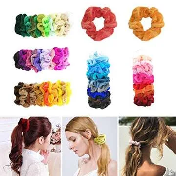Homerove 60pcs Hair Scrunchies, Velvet Elastic Hair Bands, Scrunchy Colorful Hair Ties Hair Ropes for Women or Girls Hair Accessories ¨C 60 Assorted Colors Scrunchies