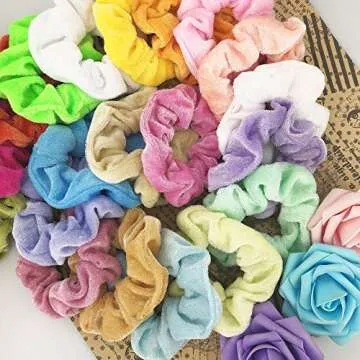 Homerove 60pcs Hair Scrunchies, Velvet Elastic Hair Bands, Scrunchy Colorful Hair Ties Hair Ropes for Women or Girls Hair Accessories ¨C 60 Assorted Colors Scrunchies
