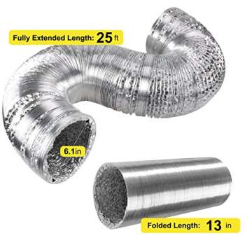 iPower GLFANXEXPSET6D25CHUMD 6 Inch 294 CFM Inline Filter 25 Feet Ducting with Fan Speed Controller and Temperature Humidity Monitor and Grow Tent Ventilation, Kits, Black