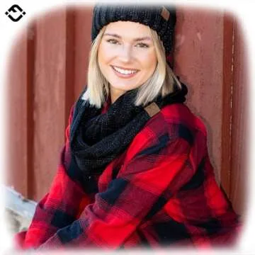 Funky Junque Women's Chunky Knit Infinity Scarf, Warm Cable Knit Circle Wrap, 100% Acrylic, Metallic Black