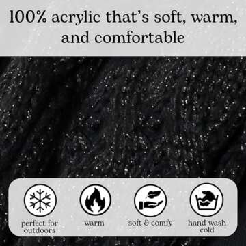 Funky Junque Women's Chunky Knit Infinity Scarf, Warm Cable Knit Circle Wrap, 100% Acrylic, Metallic Black