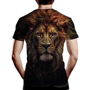 Lurhonp Men's Lion Print Crew Neck Short Sleeve T-Shirt