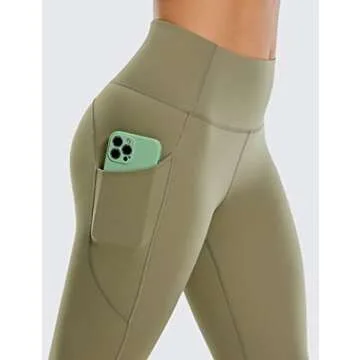CRZ YOGA Womens Brushed Naked Feeling Workout Leggings 25" - High Waisted Gym Athletic Tummy Control Yoga Pants with Pockets Mountain Olive Small