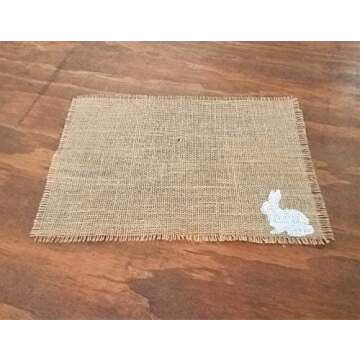 Burlap Easter Placemats, Rustic Bunny Rabbit Placemats Set of 2, 4, 6, 8, 10, 12, Burlap Easter Table Decor, Farmhouse Easter Table Decorations