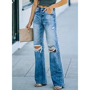 Stylish Sidefeel High Waisted Ripped Flared Jeans