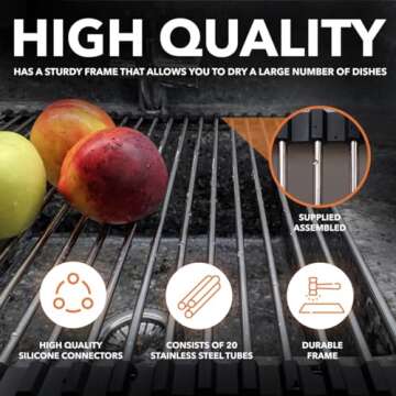 Belgoff Roll Up Dish Drying Rack 21" x 16" - Over The Sink for Kitchen Counter, Foldable SUS304 Stainless Steel Cups, Utensils, Fruits, Vegetables