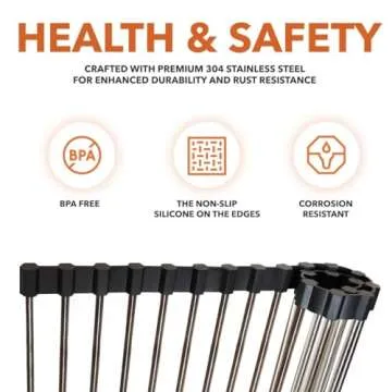 Belgoff Roll Up Dish Drying Rack 21" x 16" - Over The Sink for Kitchen Counter, Foldable SUS304 Stainless Steel Cups, Utensils, Fruits, Vegetables