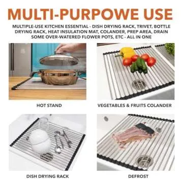 Belgoff Roll Up Dish Drying Rack 21" x 16" - Over The Sink for Kitchen Counter, Foldable SUS304 Stainless Steel Cups, Utensils, Fruits, Vegetables