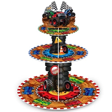 Sunnyray 3 Tier Truck Party Decorations Cupcake Stand - Perfect for Racing-Themed Celebrations