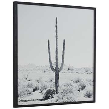 Amazon Brand – Stone & Beam Modern Black and White Desert Cactus Photo on Wood, Black Frame, 20" x 20"