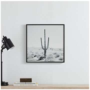 Amazon Brand – Stone & Beam Modern Black and White Desert Cactus Photo on Wood, Black Frame, 20" x 20"
