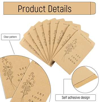Whaline 200 Pack Wedding Favor Seed Packets Summer Self-Adhesive Let Love Grow Kraft Envelope Rustic...
