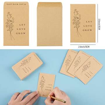 Whaline 200 Pack Wedding Favor Seed Packets Summer Self-Adhesive Let Love Grow Kraft Envelope Rustic Small Flower Seeds Storage Packets for Garden Office Wedding Gift Party Favors, 3.5 x 2.4 Inch