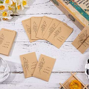 Whaline 200 Pack Wedding Favor Seed Packets Summer Self-Adhesive Let Love Grow Kraft Envelope Rustic Small Flower Seeds Storage Packets for Garden Office Wedding Gift Party Favors, 3.5 x 2.4 Inch