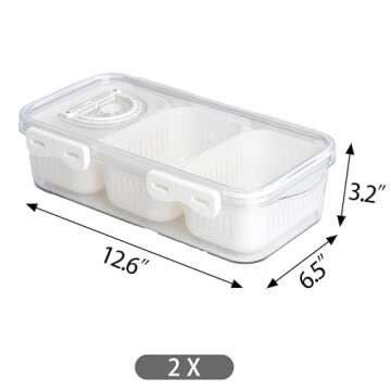 DPCC 2 Pack Clear Snackle Box Container Stackable Divided Serving Tray with Lid for Travel Small Outdoor Food Storage Box for Adults,Veggie Tray,Berry Tray(3 Compartment)