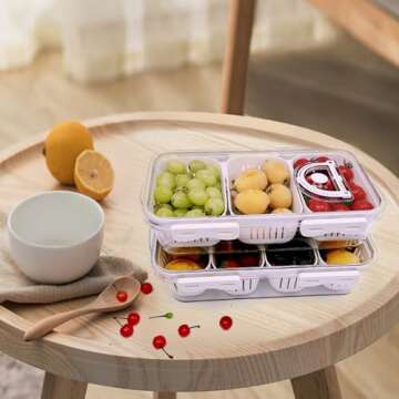 DPCC 2 Pack Clear Snackle Box Container Stackable Divided Serving Tray with Lid for Travel Small Outdoor Food Storage Box for Adults,Veggie Tray,Berry Tray(3 Compartment)