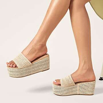 Erocalli Platform Slip on Espadrille Sandals for Women Wedges Slides Bohemia Sandals Flatform Open Toe Beach Sandals