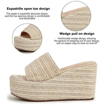 Erocalli Platform Slip on Espadrille Sandals for Women Wedges Slides Bohemia Sandals Flatform Open Toe Beach Sandals