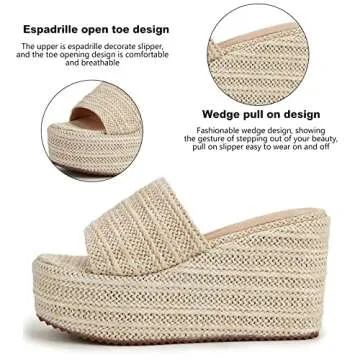 Erocalli Platform Slip on Espadrille Sandals for Women Wedges Slides Bohemia Sandals Flatform Open Toe Beach Sandals