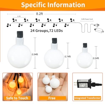Curtain Lights Indoor Outdoor 8.3ft 72 LED Globe String Lights