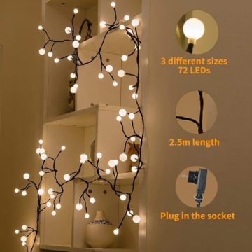 Curtain Lights Indoor Outdoor 8.3ft 72 LED Globe String Lights