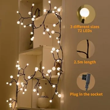 Curtain Lights Indoor Outdoor 8.3ft 72 LED Globe String Lights