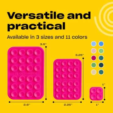 OCTOBUDDY Mini Silicone Suction Phone Case Adhesive Mounts - Hands-Free, Strong Grip Holder for Selfies and Videos - Durable, Easy to Use - iPhone and Android Compatible - 6 x 1" x 1", Hot Pink