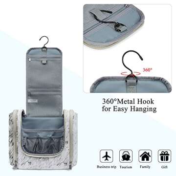 BAGSMART Large Toiletry Bag Hanging Travel Toiletry Bag for Women, Toiletry Organize Bag for Traveling, Water-resistant Cosmetic Makeup Travel Bag for Full Sized Toiletries White Marble Pattern