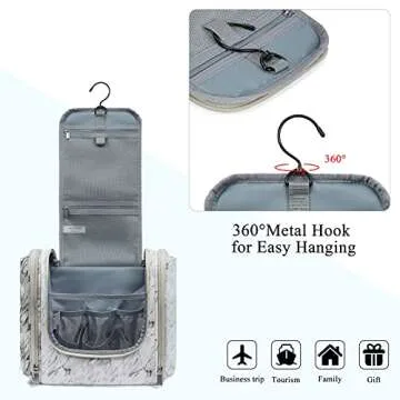 BAGSMART Large Toiletry Bag Hanging Travel Toiletry Bag for Women, Toiletry Organize Bag for Traveling, Water-resistant Cosmetic Makeup Travel Bag for Full Sized Toiletries White Marble Pattern