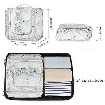 BAGSMART Large Toiletry Bag Hanging Travel Toiletry Bag for Women, Toiletry Organize Bag for Traveling, Water-resistant Cosmetic Makeup Travel Bag for Full Sized Toiletries White Marble Pattern