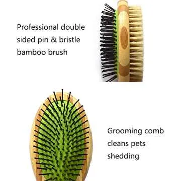HaloVa Pet Comb, Professional Double Sided Pin & Bristle Bamboo Brush for Dogs & Cats, Grooming Comb Cleans Pets Shedding & Dirt for Short Medium or Long Hair