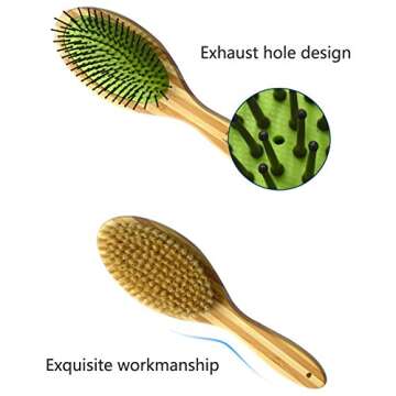HaloVa Pet Comb, Professional Double Sided Pin & Bristle Bamboo Brush for Dogs & Cats, Grooming Comb Cleans Pets Shedding & Dirt for Short Medium or Long Hair