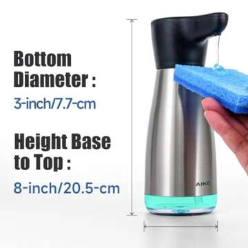AIKE Magnetic Charging Waterproof Automatic Soap Dispenser for Liquid Soap Spot Resist Stainless Finish 14fl.oz. Model AK1337