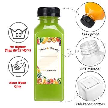 Moretoes 45pcs 12oz Juicing Bottles, Plastic Juice Bottles with Caps, Bulk Clear Empty Juicing Bottles for Drinking Milkshake Tea and Other Beverages