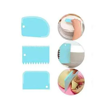 3 Pieces Plastics Dough Scraper Cake Cream Icing Spatula Cake Scraper Smoother Tool Set Smooth Jagged Edge Spatulas for Fondant Pastries,Blue