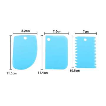 3 Pieces Plastics Dough Scraper Cake Cream Icing Spatula Cake Scraper Smoother Tool Set Smooth Jagged Edge Spatulas for Fondant Pastries,Blue