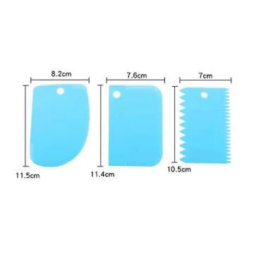 3 Pieces Plastics Dough Scraper Cake Cream Icing Spatula Cake Scraper Smoother Tool Set Smooth Jagged Edge Spatulas for Fondant Pastries,Blue