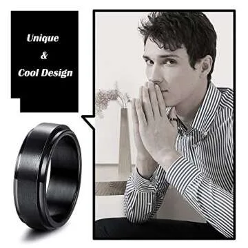 Jstyle 3Pcs Black Stainless Steel Fidget Spinner Rings Set for Men Women Cool Wedding Bands Rings 8MM Wide Celtic Dragon Pattern Beveled Edges Ring 10