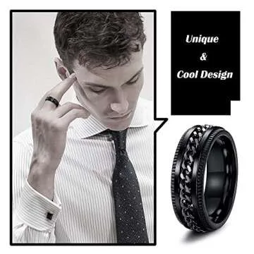 Jstyle 3Pcs Black Stainless Steel Fidget Spinner Rings Set for Men Women Cool Wedding Bands Rings 8MM Wide Celtic Dragon Pattern Beveled Edges Ring 10